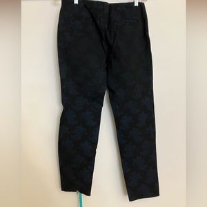 Alfani dress pants Size 8 rich black material with dark blue brocade-like print
